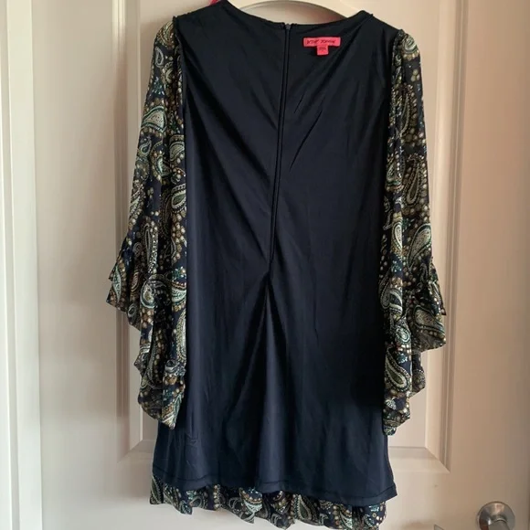 Betsey Johnson Paisley Dress Blue 4 V-neck Ruffle Party Wedding Guest Vacation - Picture 16 of 17